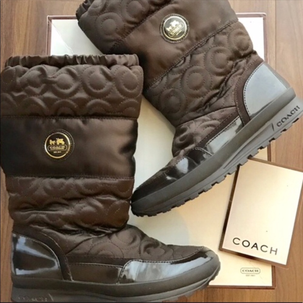 COACH satin brown Drexel winter boots